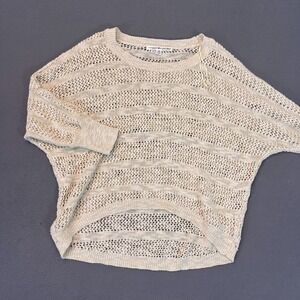 Wearing Your Heart On Your Sleeve Sweater Womens Med Striped Sheer‎ Batwing Knit